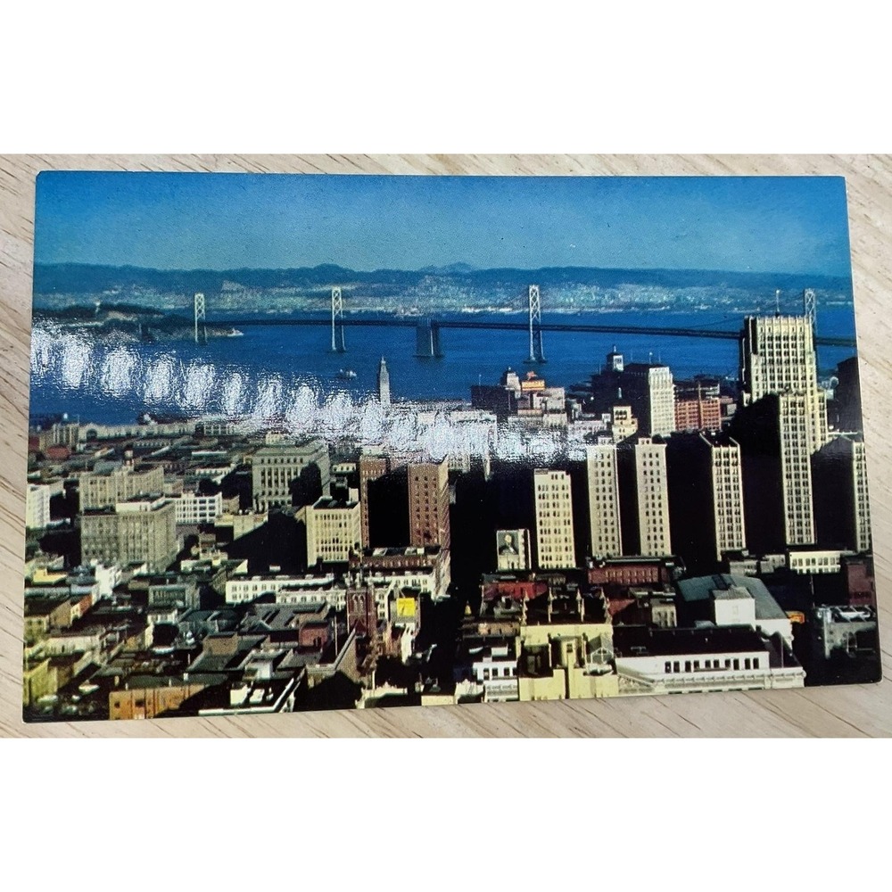 Vintage San Francisco Bay Bridge Mirro-Krome Photochrome Postcard 5.5x3.5 In